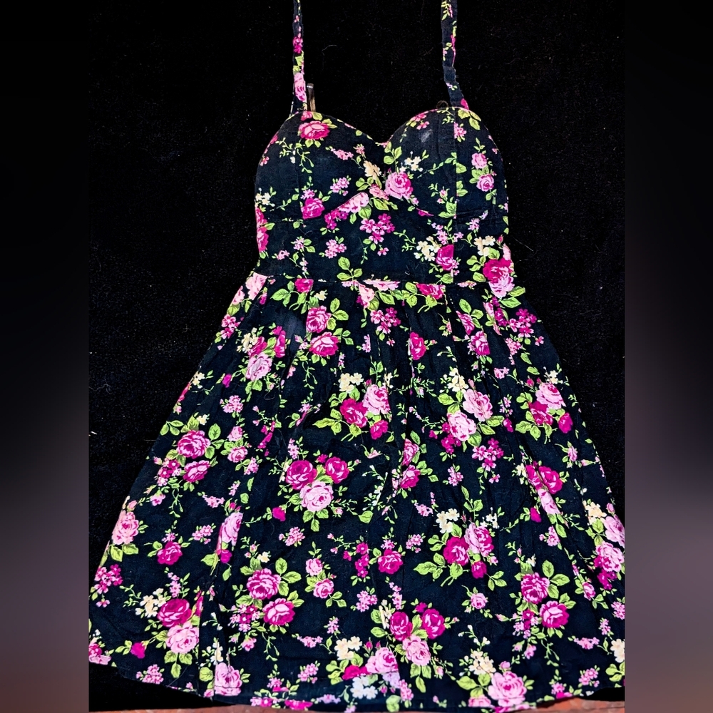 Black Floral Halter Dress